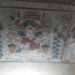 Scena dipinta in una tomba dei nobili a Luxor, con cesti di uva, uccelli e offerte, i colori ancora vivi