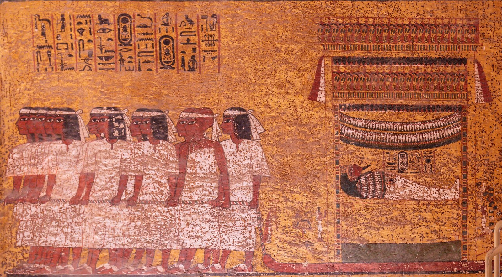 Il corteo funebre dipinto su una parete della tomba di Tutankhamon nella Valle dei Re